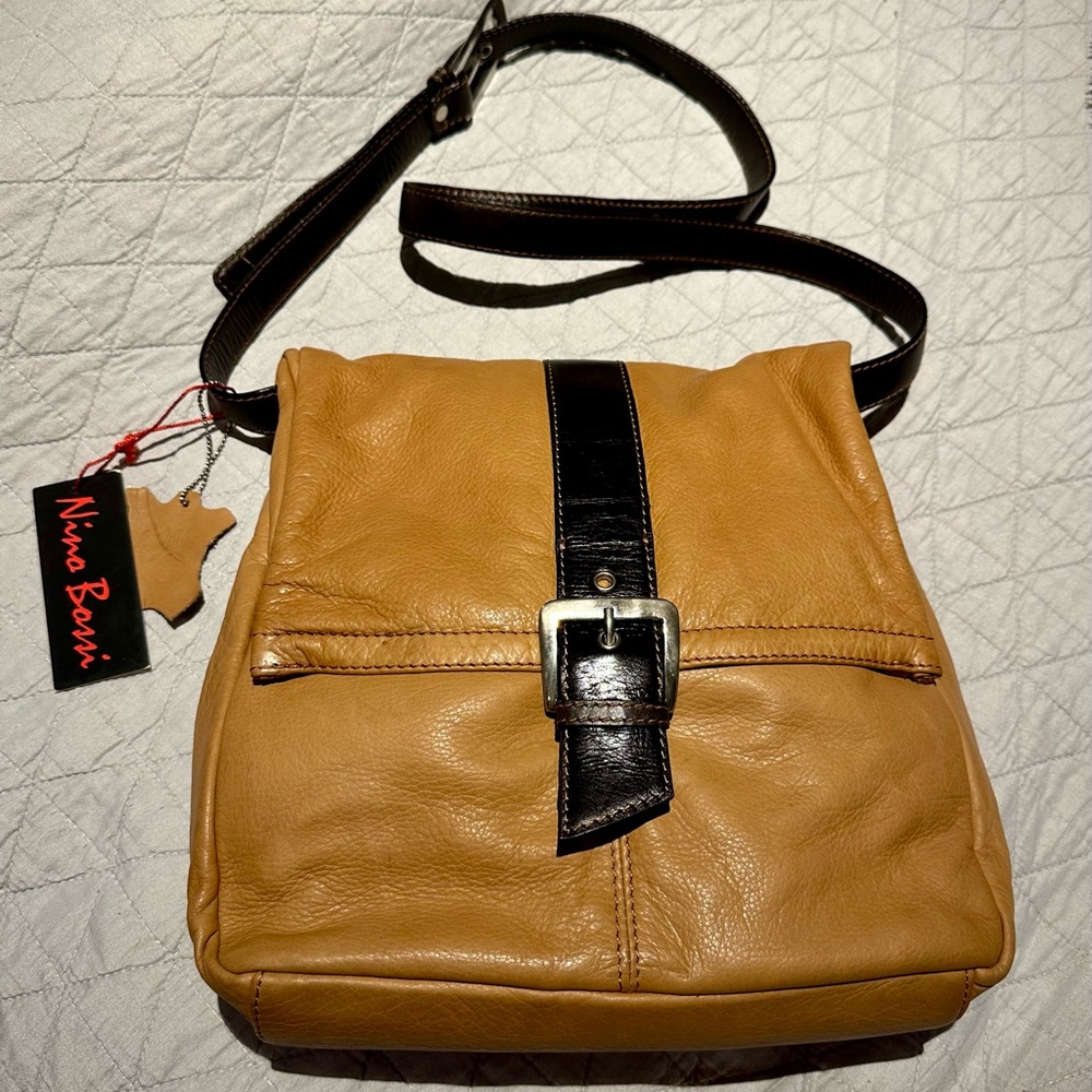 Nino Bossi Tan Leather Crossbody Bag